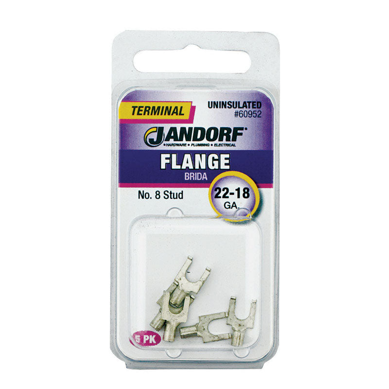 Jandorf 22-18 Ga. Uninsulated Wire Terminal Flange Silver 5 pk