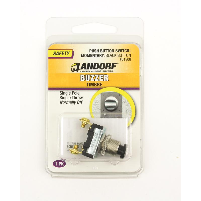 Jandorf 6 amps Single Pole Push Button Appliance Switch Black/Silver 1 pk