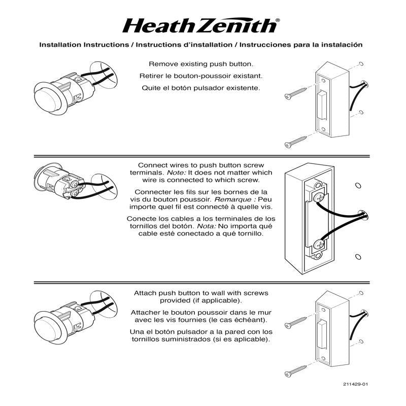 Heath Zenith Satin Nickel Silver Metal Wired Pushbutton Doorbell - Total Qty: 1