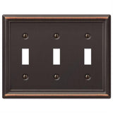 Amerelle Chelsea Aged Bronze 3 gang Stamped Steel Toggle Wall Plate 1 pk
