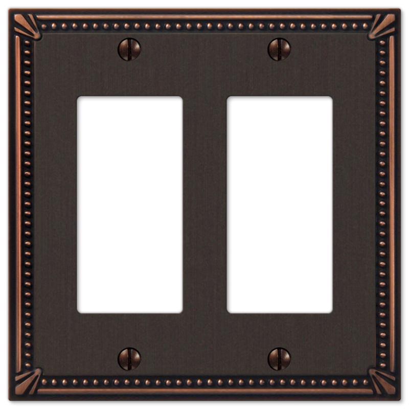 Amerelle Imperial Bead Aged Bronze 2 gang Die-Cast Metal Decorator Wall Plate 1 pk