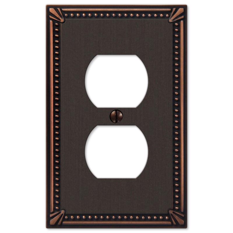 Amerelle Imperial Bead Aged Bronze 1 gang Die-Cast Metal Duplex Wall Plate 1 pk