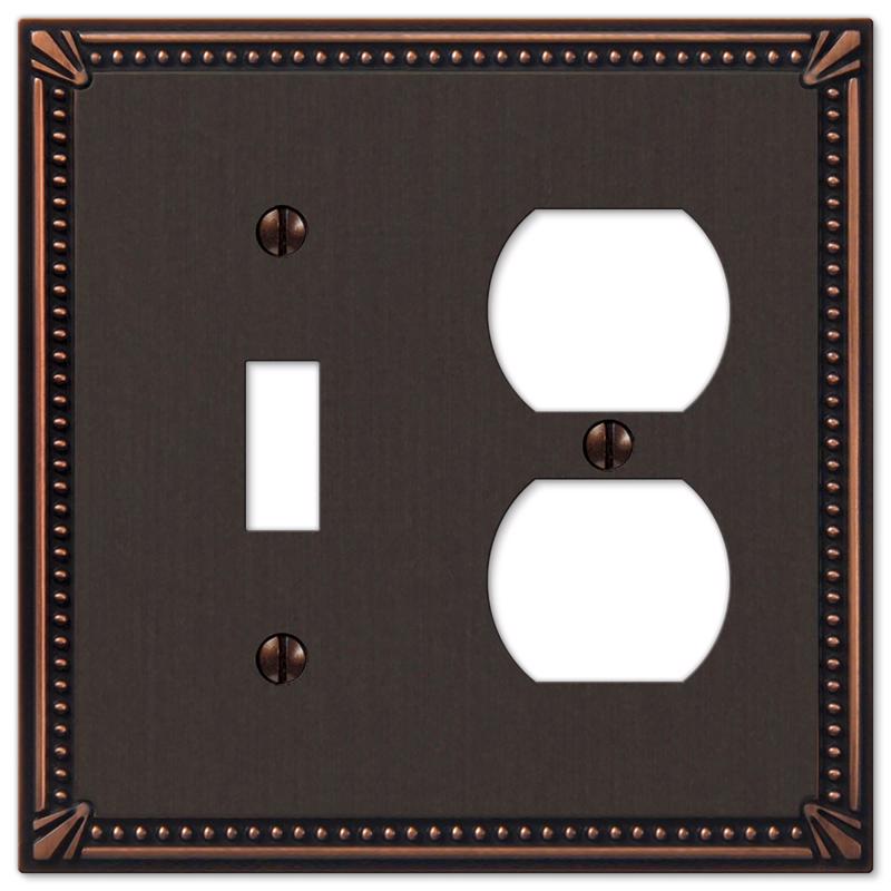 Amerelle Imperial Bead Aged Bronze 2 gang Die-Cast Metal Toggle Wall Plate 1 pk