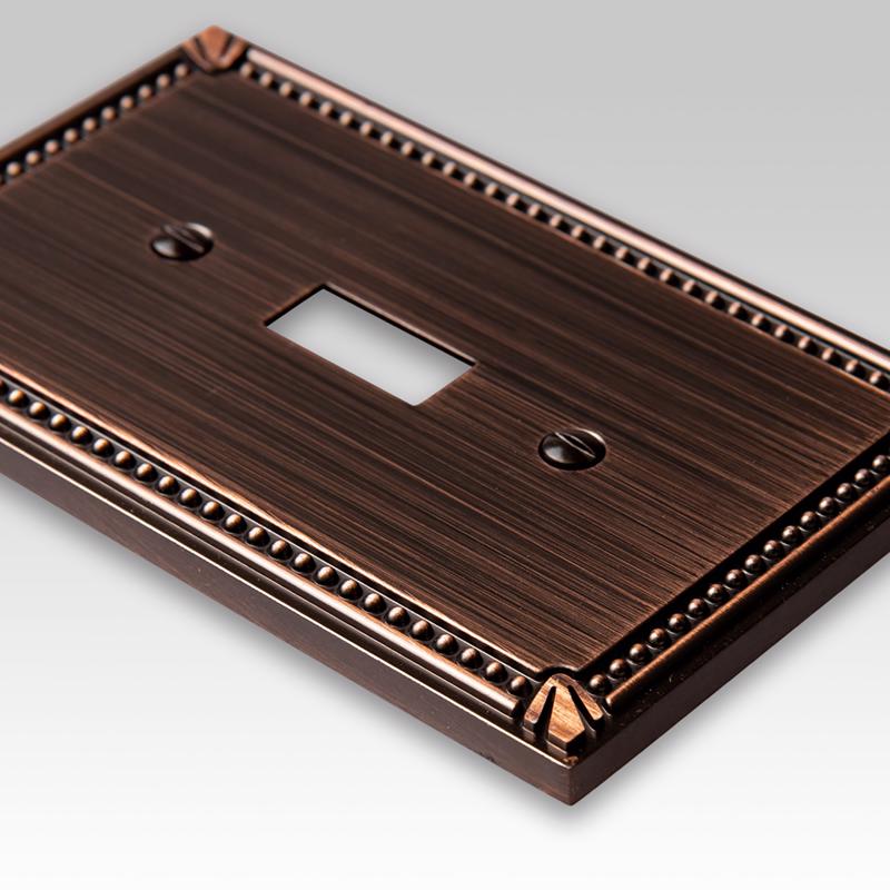 Amerelle Imperial Bead Aged Bronze 2 gang Die-Cast Metal Toggle Wall Plate 1 pk
