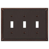 Amerelle Imperial Bead Aged Bronze 3 gang Die-Cast Metal Toggle Wall Plate 1 pk