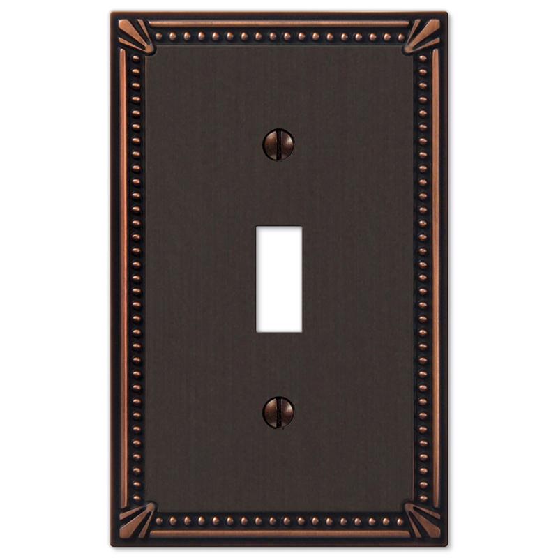 Amerelle Imperial Bead Aged Bronze 1 gang Die-Cast Metal Toggle Wall Plate 1 pk