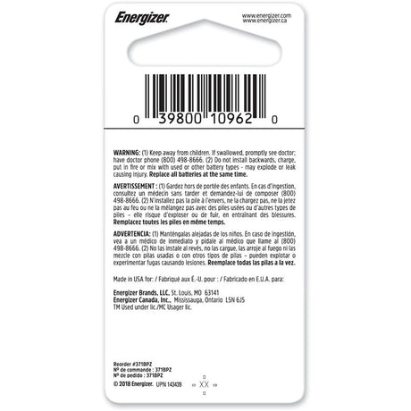 Energizer Silver Oxide 370/371 1.55 V 0.03 mAh Electronic/Watch Battery 1 pk