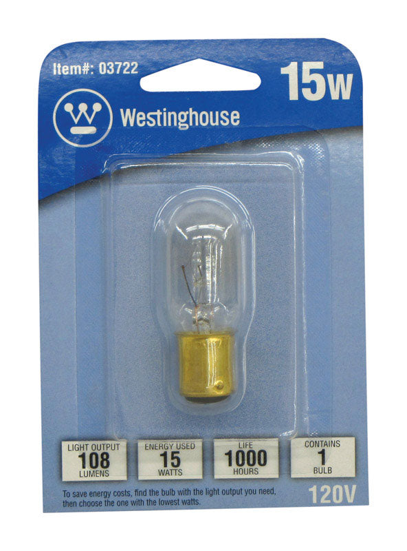 Westinghouse 15 W T7 Specialty Incandescent Bulb D.C. Bayonet Warm White 1 pk