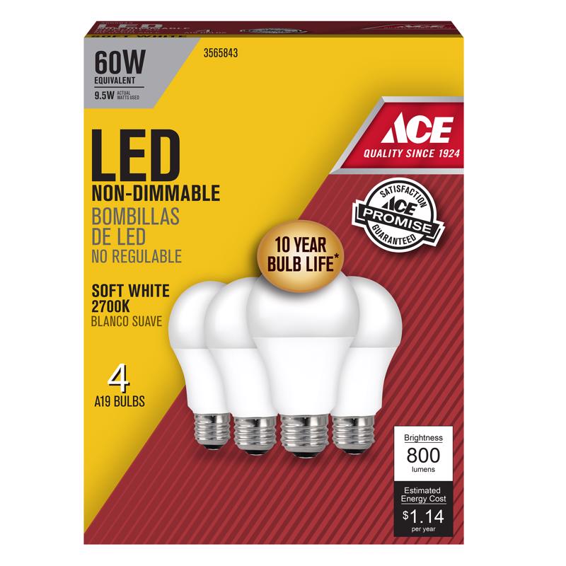 LED A19 E26 SW 60W 4PK