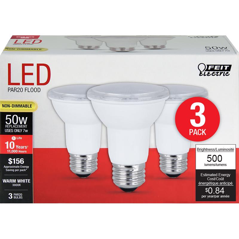 Feit PAR20 E26 (Medium) LED Bulb Warm White 50 Watt Equivalence 3 pk