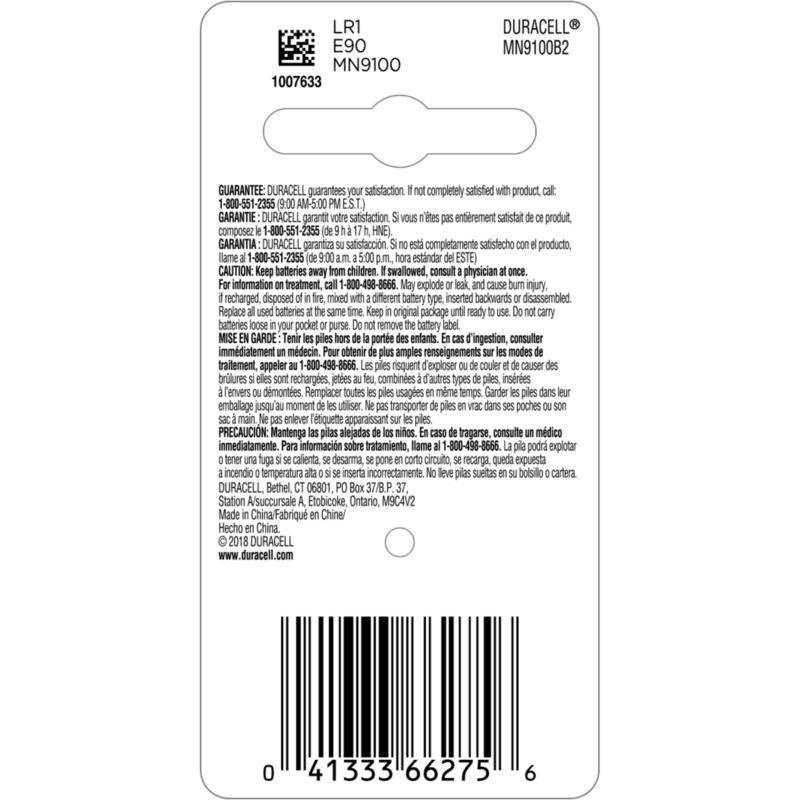 Duracell Alkaline N 1.5 V 0.8 mAh Medical Battery 2 pk