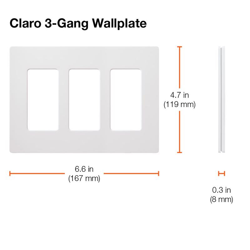 Lutron Claro White 3 gang Plastic Decorator Wall Plate 1 pk