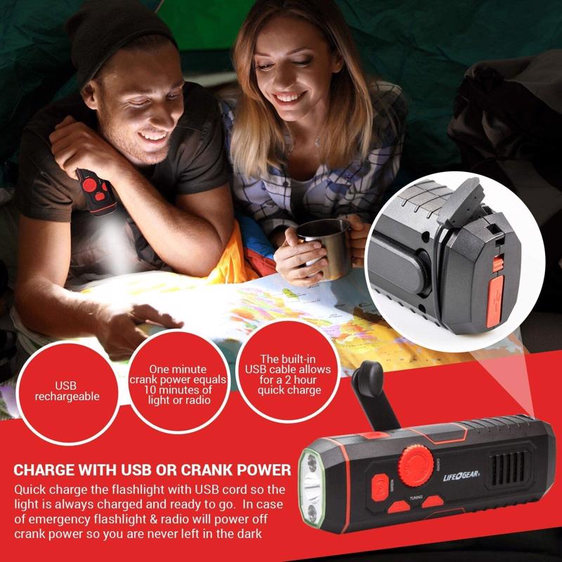 Life+Gear 30 lm Red LED Crank Radio/Flashlight