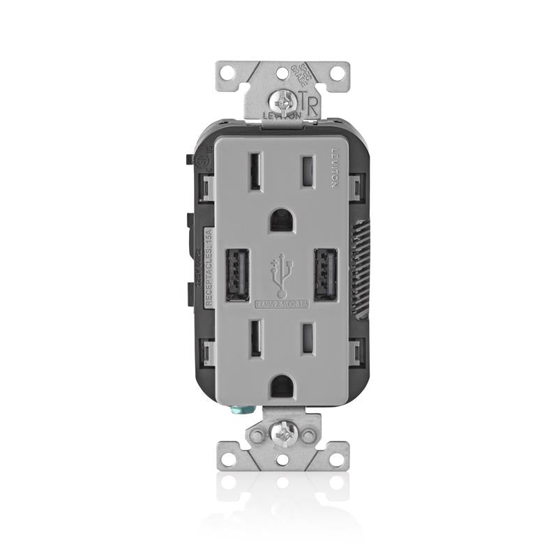 USB OUTLET 15AMP GRY