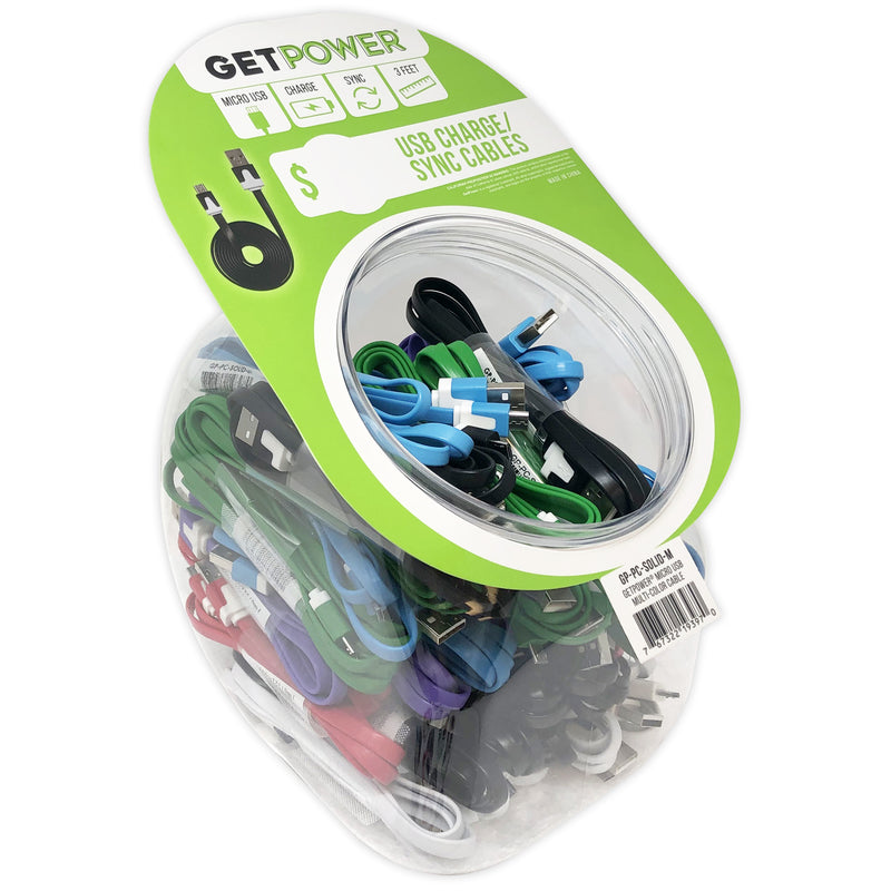 GetPower Micro to USB Charge and Sync Cable 3 ft. Assorted