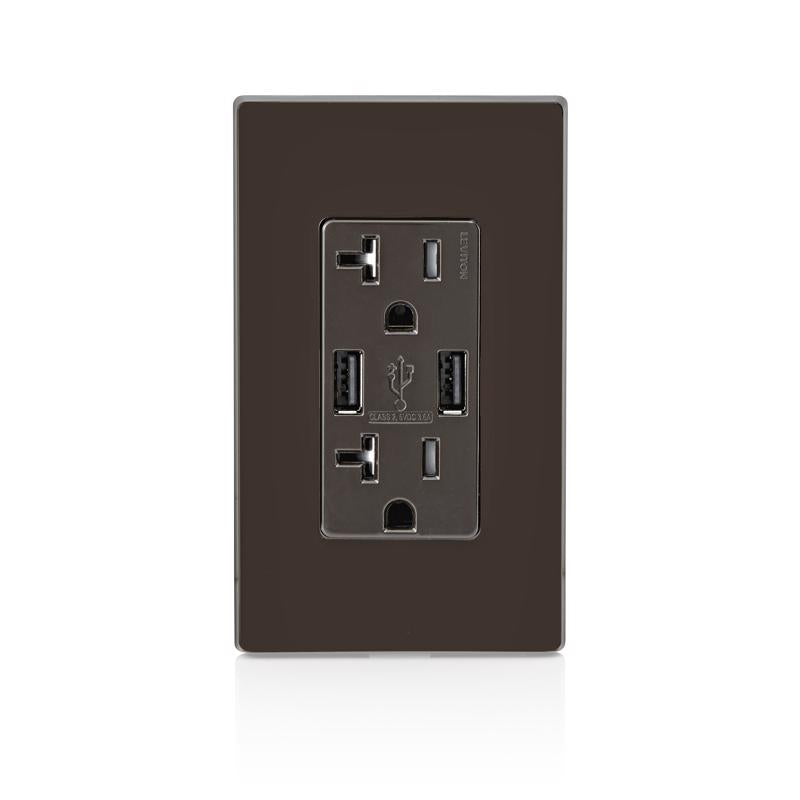 Leviton Decora 20 amps 125 V Brown Outlet and USB Charger 5-20R 1 pk