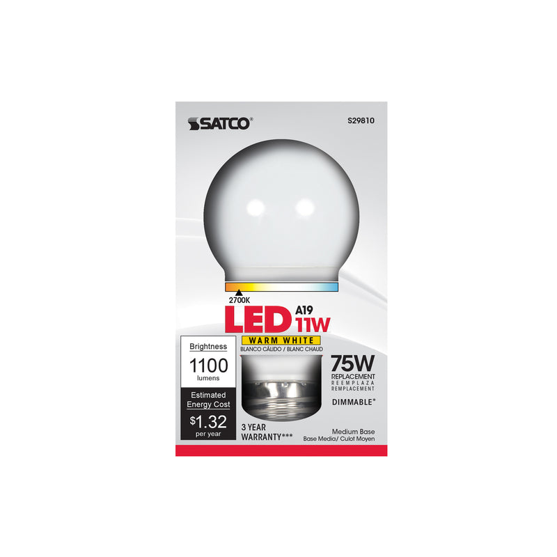 Satco A19 E26 (Medium) LED Bulb Warm White 75 Watt Equivalence 1 pk
