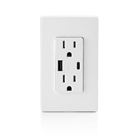 Leviton Decora 15 amps 125 V Type A/C Duplex White Outlet and USB Charger 5-15R 1 pk