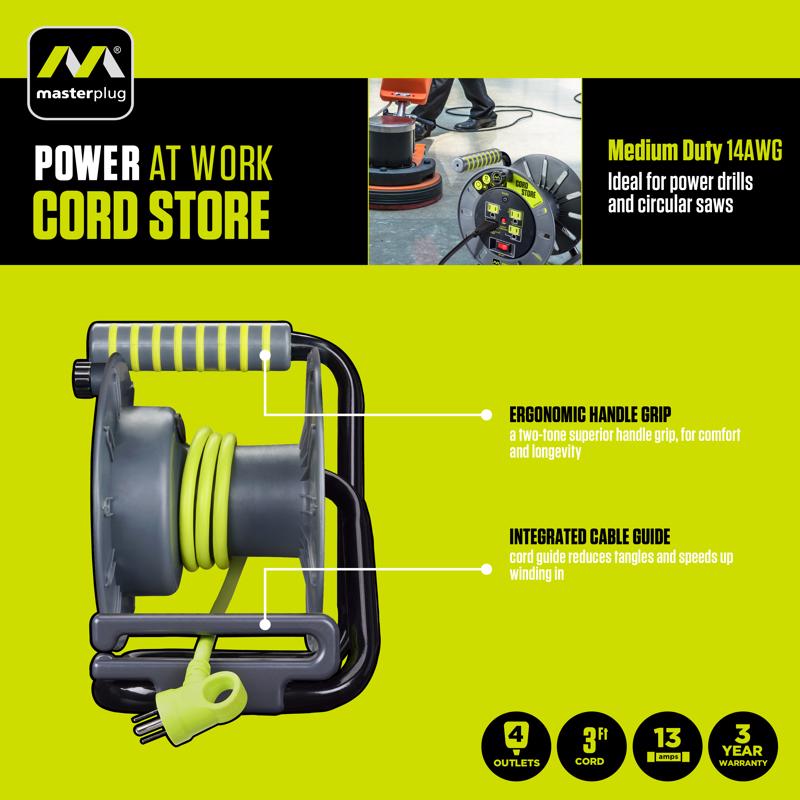 Masterplug 3 ft. L PVC Cord Reel