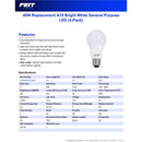 Feit Enhance A19 E26 (Medium) LED Bulb Bright White 40 Watt Equivalence 4 pk