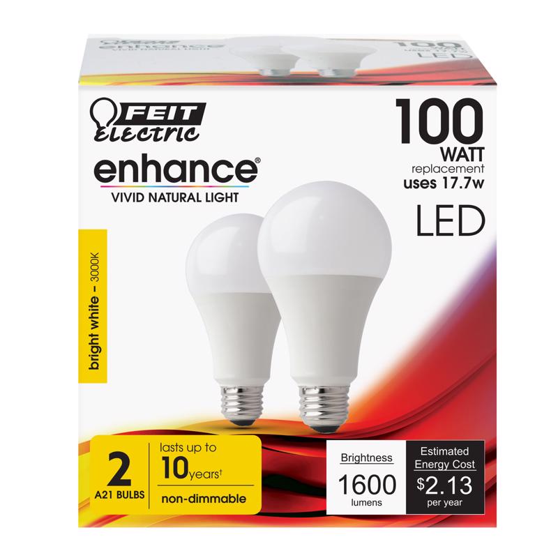 LED A21 E26 BW 100W 2PK