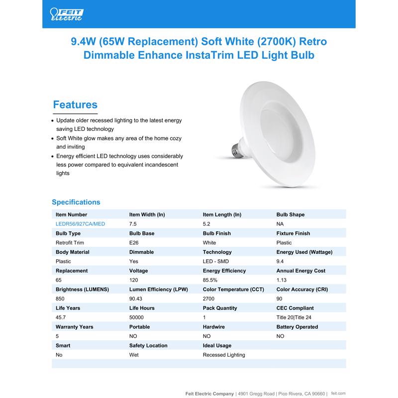 Feit Enhance PAR30 E26 (Medium) LED Bulb Soft White 65 Watt Equivalence 1 pk