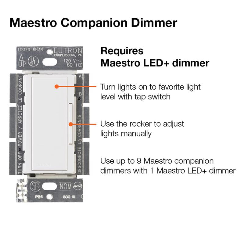 Lutron Maestro White 600 W Dual Control Dimmer Switch 1 pk