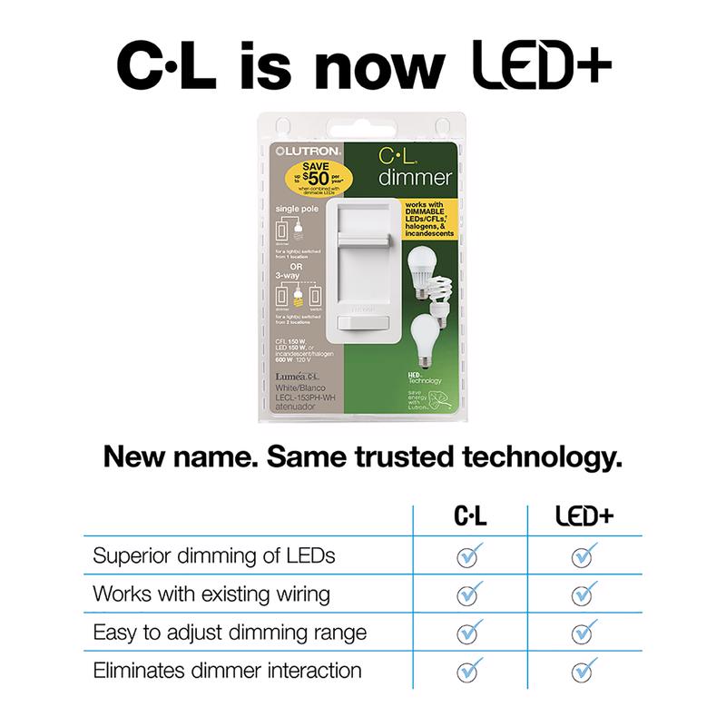 Lutron Lumea White 150 W Slide Dimmer Switch 1 pk