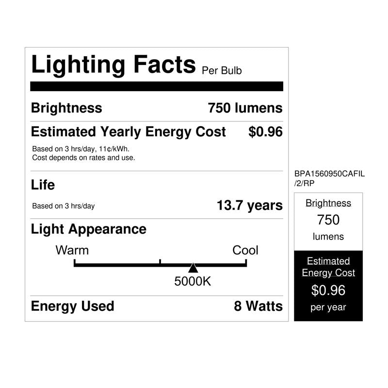 Feit Enhance A15 E26 (Medium) Filament LED Bulb Daylight 60 Watt Equivalence 2 pk