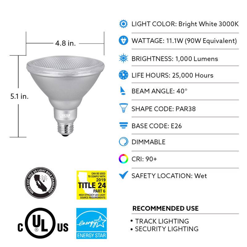 Feit Enhance PAR38 E26 (Medium) LED Bulb Bright White 90 Watt Equivalence 2 pk