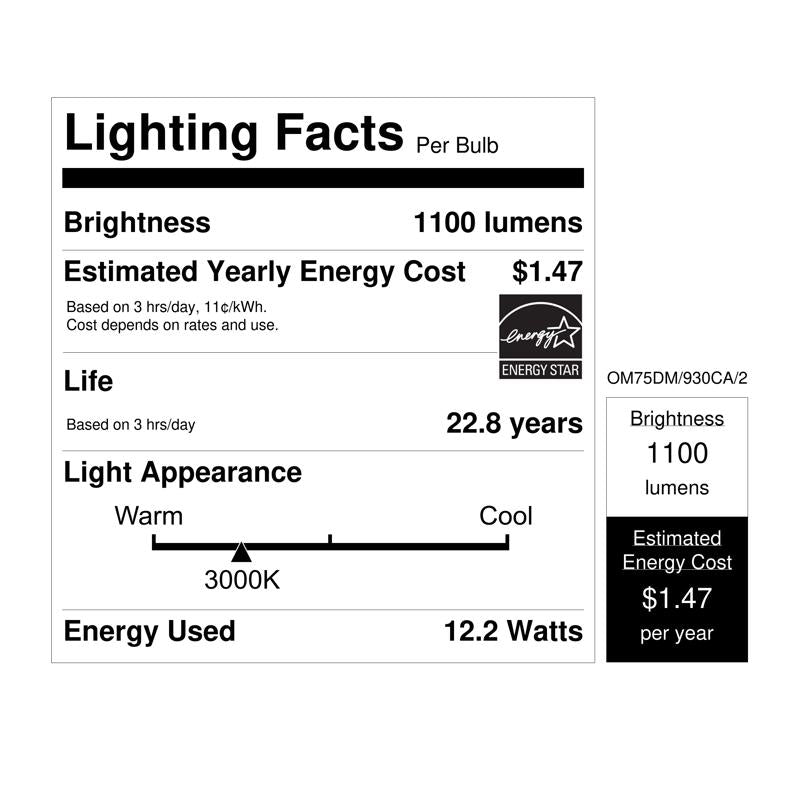 Feit Enhance A19 E26 (Medium) LED Bulb Bright White 75 Watt Equivalence 2 pk