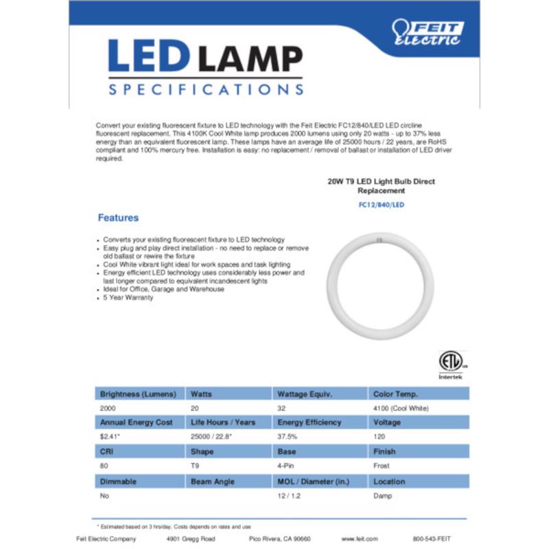 Feit Plug & Play T9 Cool White 12 in. G10Q Circular LED Bulb 32 Watt Equivalence 1 pk