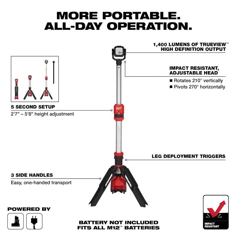 Milwaukee Rocket 1400 lm LED Dual Power Tripod Tower Light