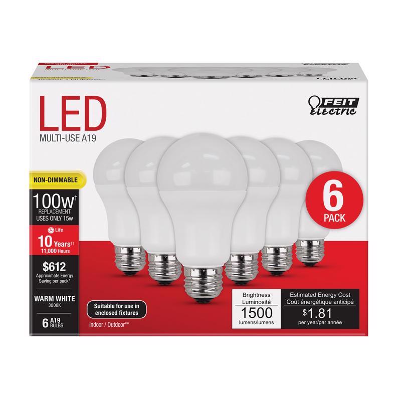 LED A19 E26 WW 15W 6PK