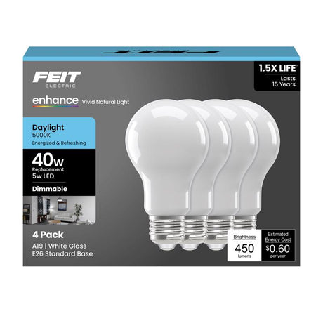 Feit Enhance A19 E26 (Medium) LED Bulb Daylight 40 Watt Equivalence 4 pk