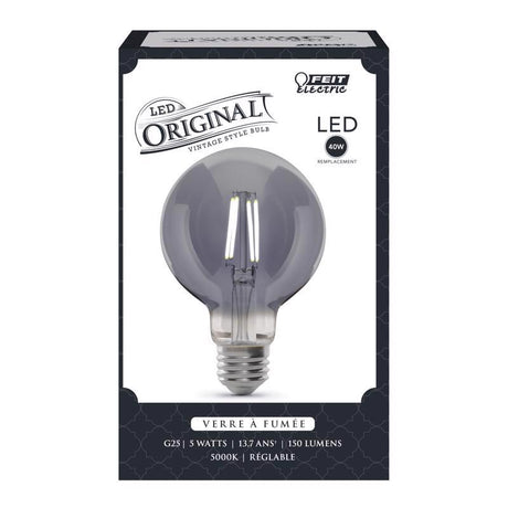 Feit LED Filament G25 E26 (Medium) Filament LED Bulb Smoke Daylight 40 Watt Equivalence 1 pk