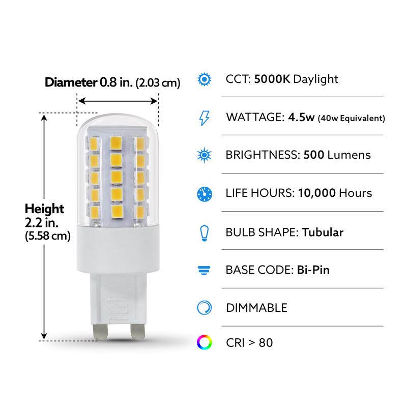 Feit T4 G9 LED Bulb Daylight 40 Watt Equivalence 1 pk