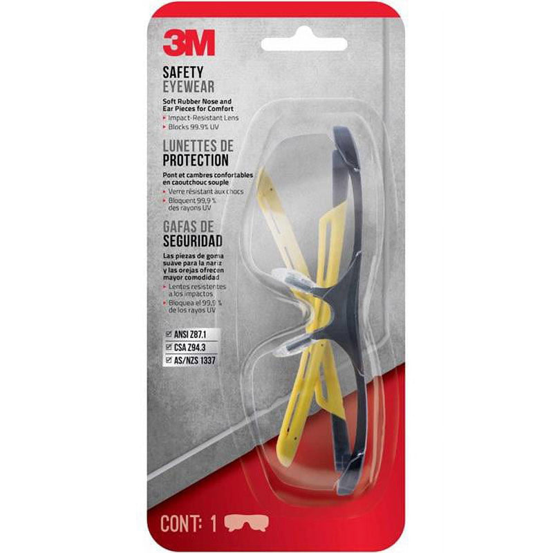 3M Anti-Fog Classic/Sleek Safety Glasses Clear Lens Black/Yellow Frame 1 pc