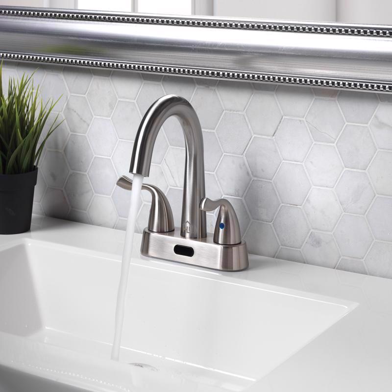 Homewerks Brushed Nickel Motion Sensing Centerset Bathroom Sink Faucet 4 in.