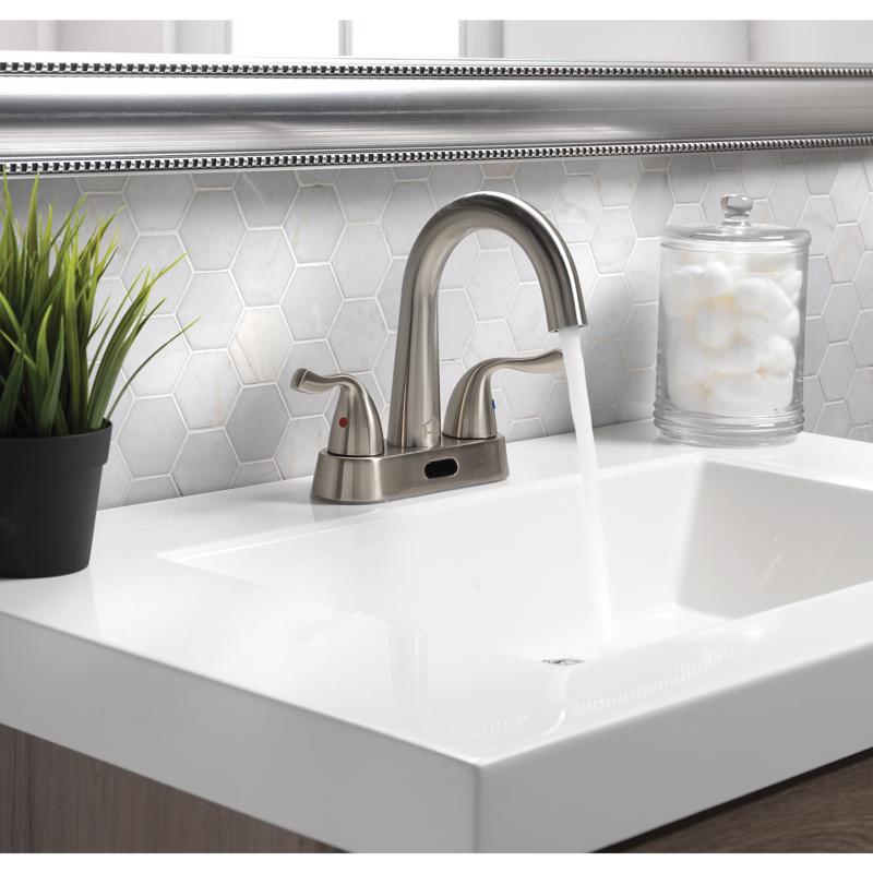 Homewerks Brushed Nickel Motion Sensing Centerset Bathroom Sink Faucet 4 in.