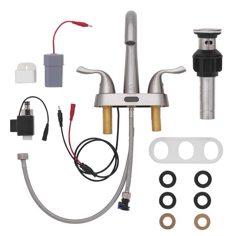 Homewerks Brushed Nickel Motion Sensing Centerset Bathroom Sink Faucet 4 in.