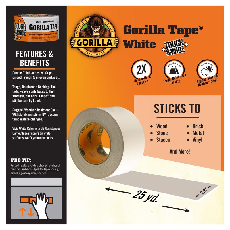 Gorilla Tough & Wide 2.88 in. W X 25 yd L White Repair Tape