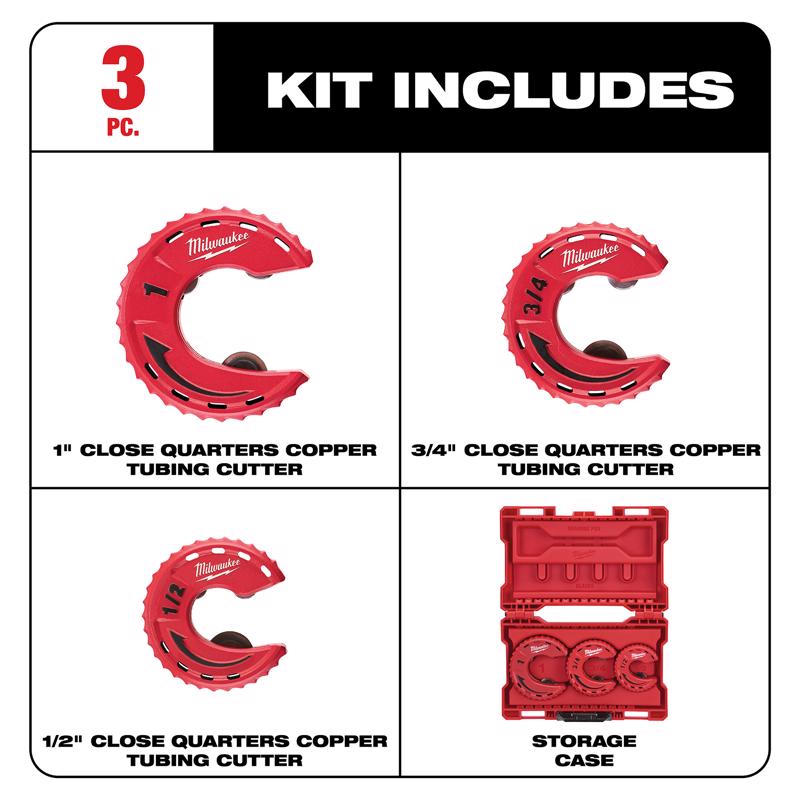 Milwaukee Close Quarters Tubing Cutter Set Red 3 pc