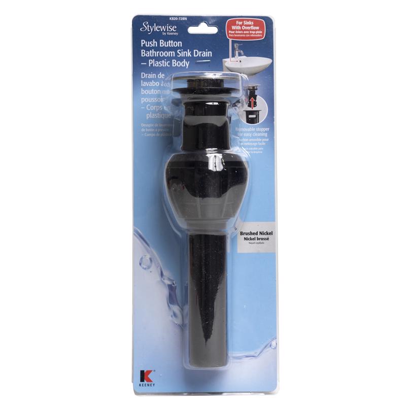 Keeney 1-1/4 in. Brushed Nickel Plastic Push Button Drain with Overflow