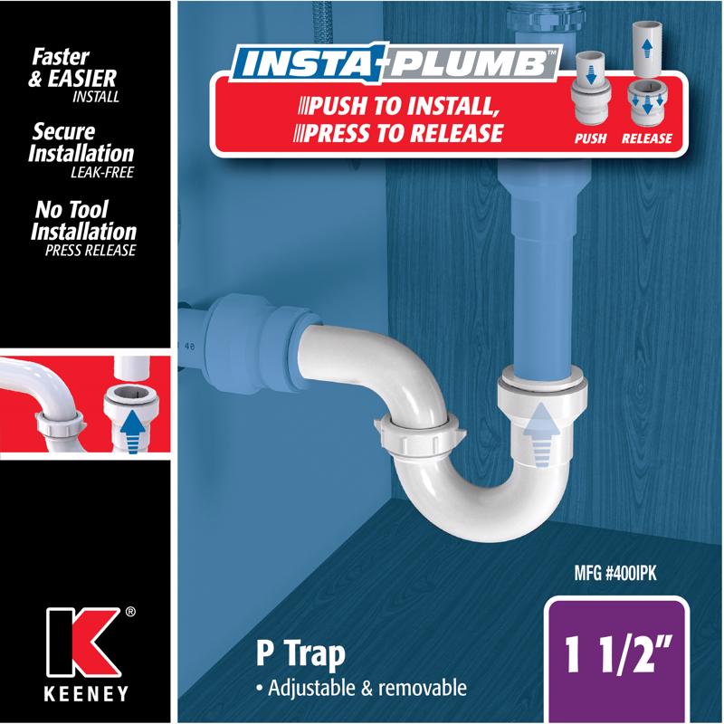 Keeney Insta Plumb 1-1/2 in. D Plastic P-Trap