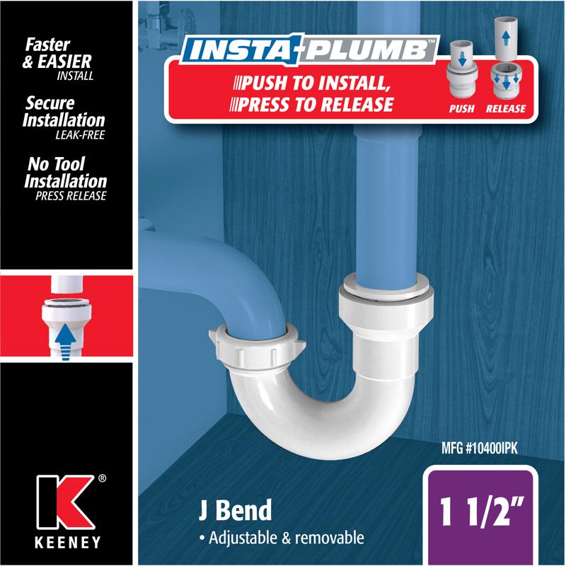 Keeney Insta Plumb 1-1/2 in. D Plastic J-Bend