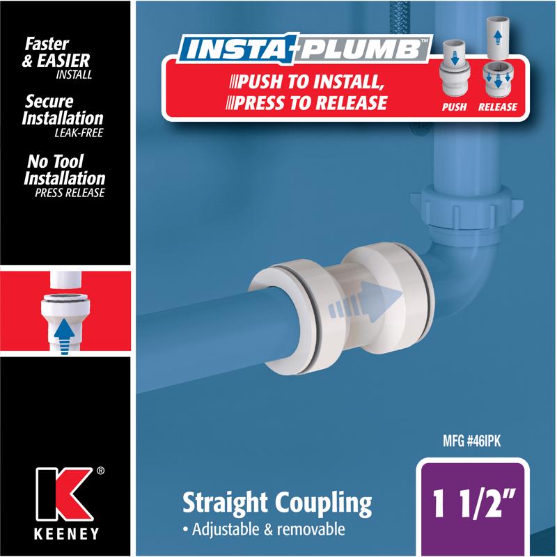 Keeney Insta Plumb 1-1/2 in. D Plastic Straight Coupling