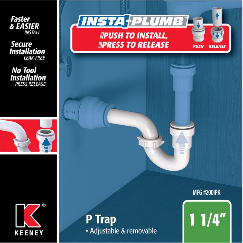 Keeney Insta Plumb 1-1/4 in. D Plastic P-Trap