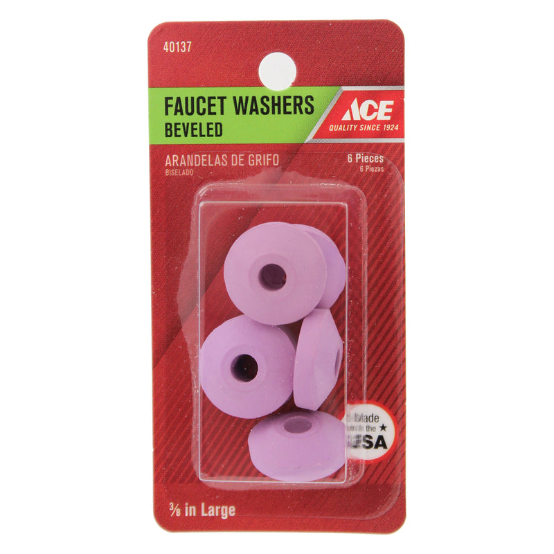 Ace 3/8L trade size in. D Rubber Beveled Faucet Washer 6 pk