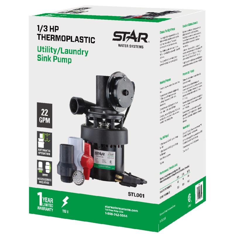 Star Water Systems 1/3 HP 1320 gph Thermoplastic Diaphragm Switch Top AC Sink Pump System